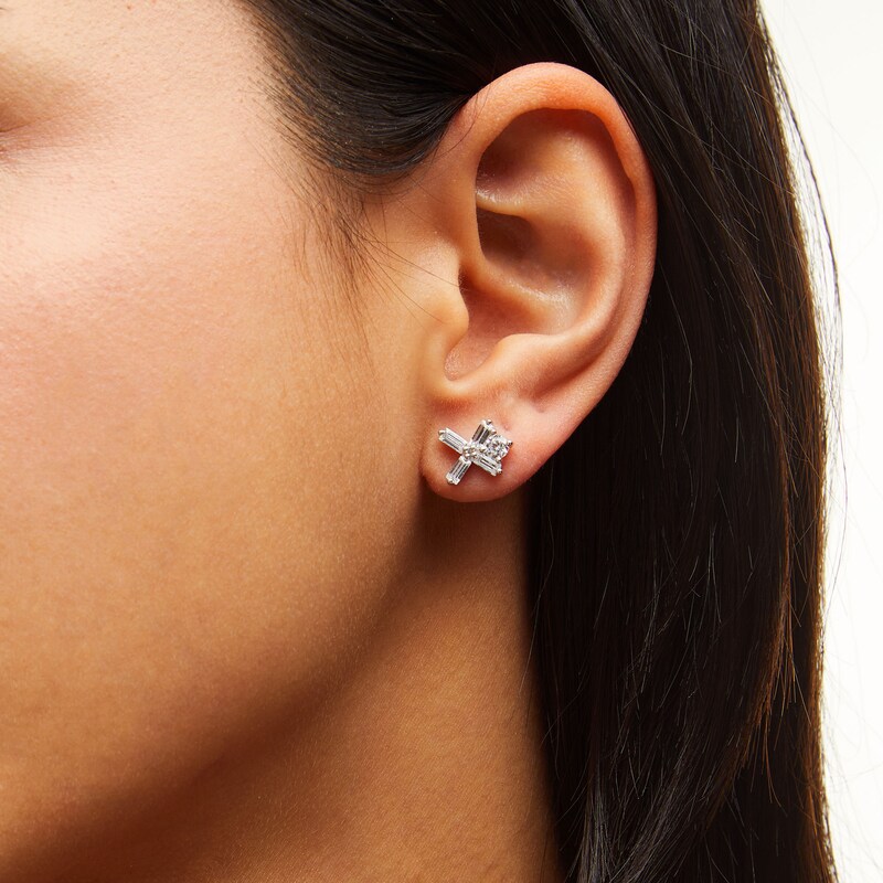 Main Image 2 of Zales x Nungu 1 CT. T.W. Baguette and Round Diamond "XO" Stud Earrings in 14K White Gold