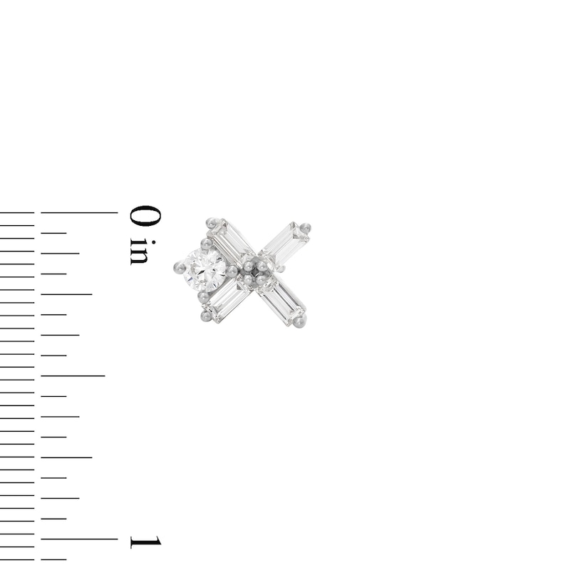 Main Image 3 of Zales x Nungu 1 CT. T.W. Baguette and Round Diamond "XO" Stud Earrings in 14K White Gold