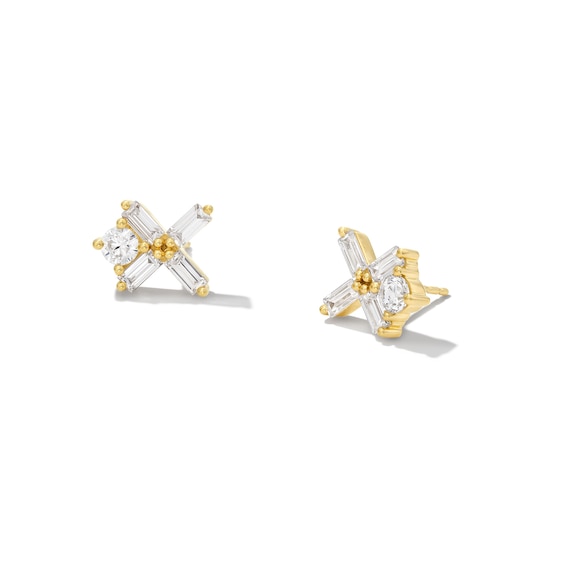 Zales x Nungu 1 CT. T.w. Baguette and Round Diamond "Xo" Stud Earrings in 14K Gold
