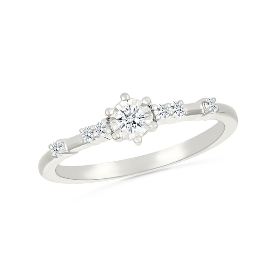 1/6 CT. T.w. Diamond Station Promise Ring in 10K White Gold