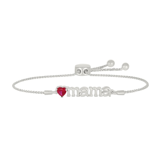 5.0mm Heart-Shaped Lab-Created Ruby "mama" Bolo Bracelet in Sterling Silver - 9"
