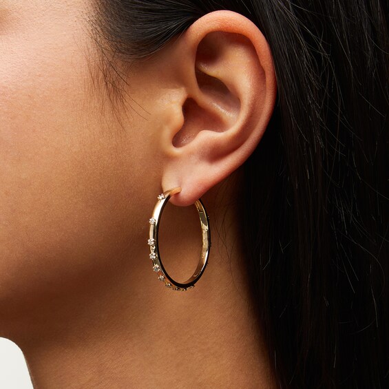 Zales x Dorian Webb 7/8 CT. T.w. Diamond Station Hoop Earrings in 14K Gold
