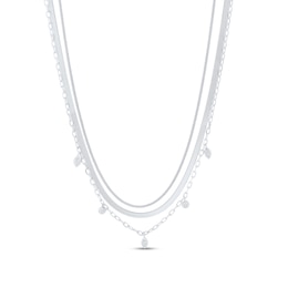 1/6 CT. T.W. Multi-Diamond Dangle Triple Strand Chain Necklace in 10K White Gold - 17”