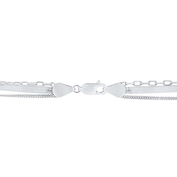 1/6 CT. T.w. Multi-Diamond Dangle Triple Strand Chain Necklace in 10K White Gold - 17”