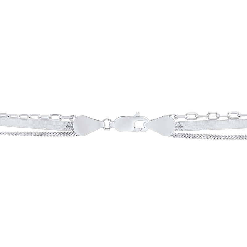 Main Image 2 of 1/6 CT. T.W. Multi-Diamond Dangle Triple Strand Chain Necklace in 10K White Gold - 17”