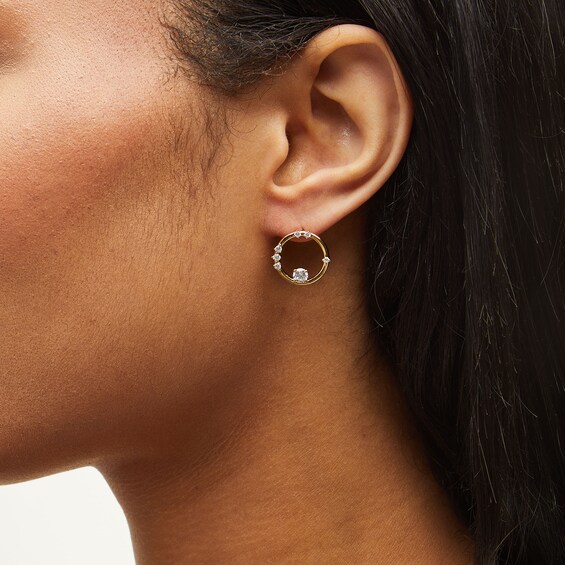 Zales x Nungu 3/4 CT. T.w. Diamond Station Circle Stud Earrings in 14K Gold