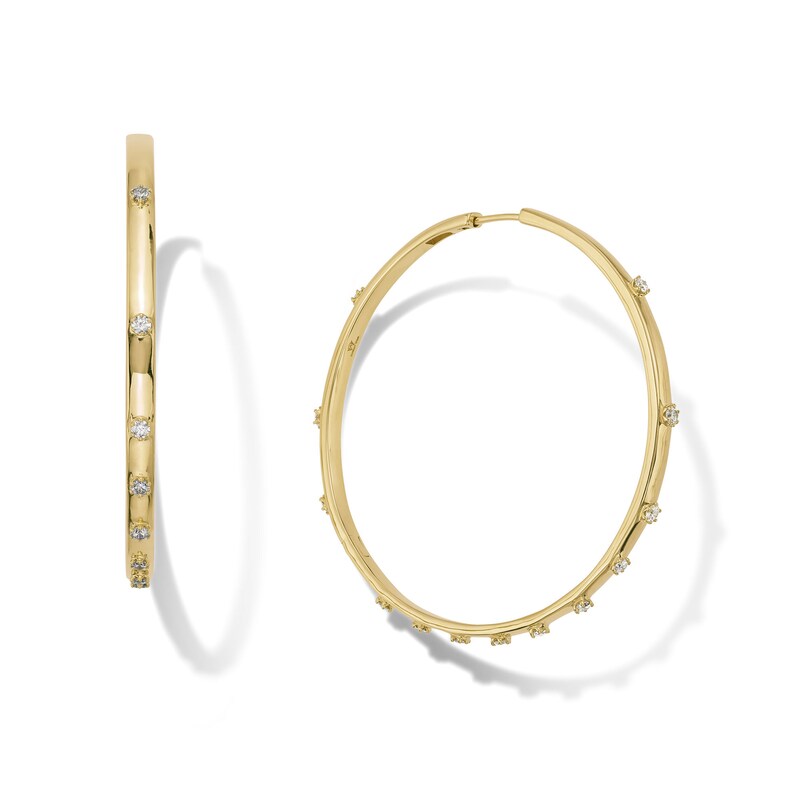 Main Image 1 of Zales x Dorian Webb 7/8 CT. T.W. Diamond Station Hoop Earrings in 14K Gold