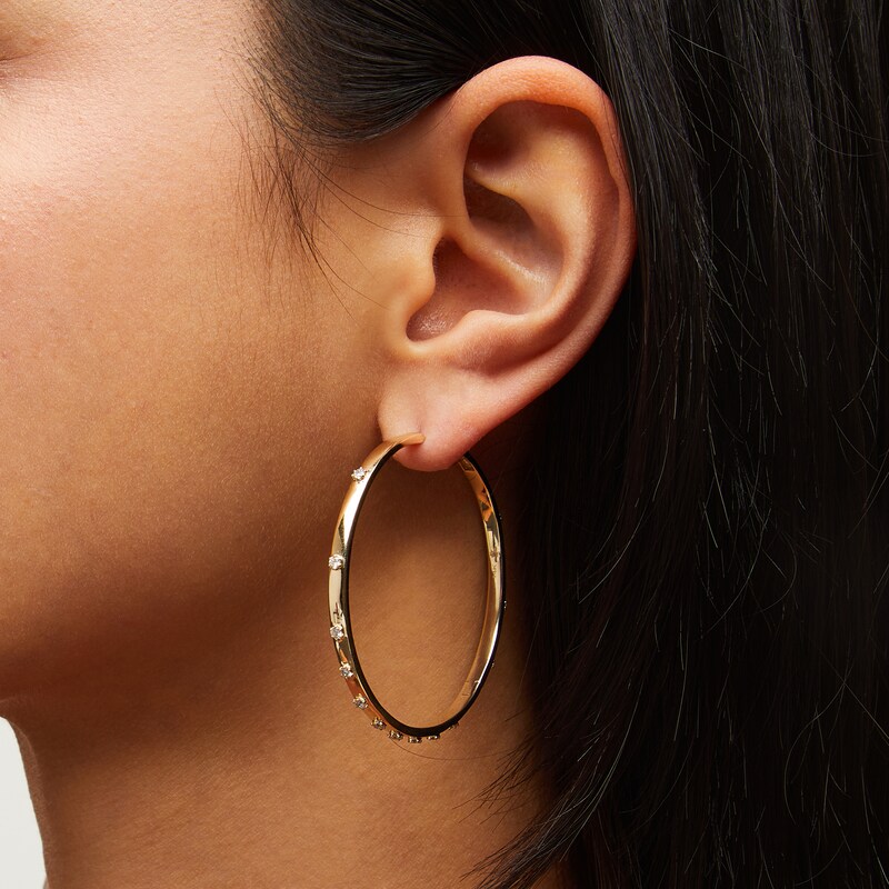 Main Image 2 of Zales x Dorian Webb 7/8 CT. T.W. Diamond Station Hoop Earrings in 14K Gold