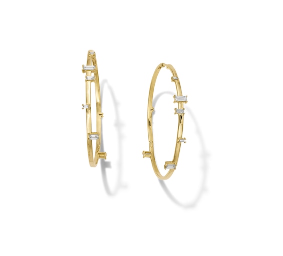 Zales x Dorian Webb 3/4 CT. T.w. Baguette Diamond Station Hoop Earrings in 14K Gold
