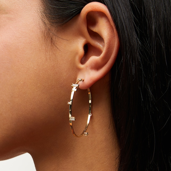 Zales x Dorian Webb 3/4 CT. T.w. Baguette Diamond Station Hoop Earrings in 14K Gold