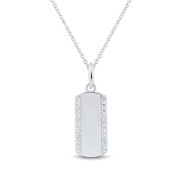 1/6 CT. T.W. Diamond Border Dog Tag Pendant in 10K White Gold
