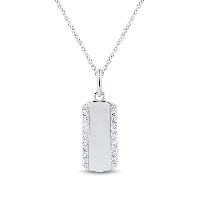 Main Image 1 of 1/6 CT. T.W. Diamond Border Dog Tag Pendant in 10K White Gold