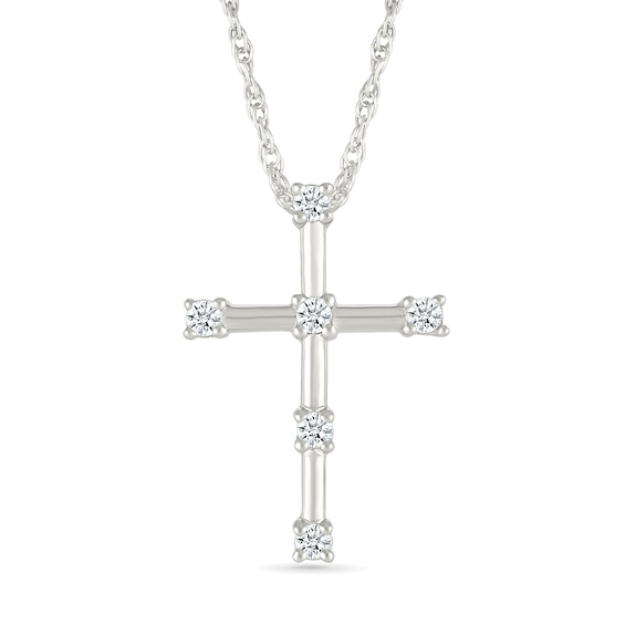 1/3 CT. T.w. Diamond Station Cross Pendant in 10K White Gold