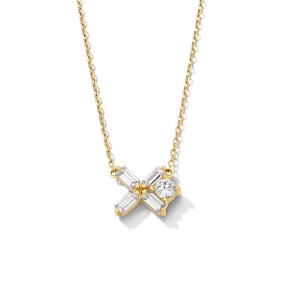 Zales x Nungu 1/2 CT. T.w. Baguette and Round Diamond "Xo" Necklace in 14K Gold