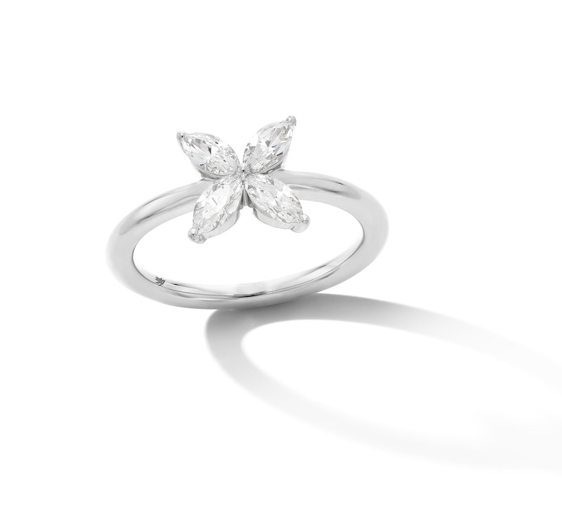 Main Image 1 of Zales x Nungu 3/4 CT. T.W. Marquise Diamond Flower Ring in 14K White Gold
