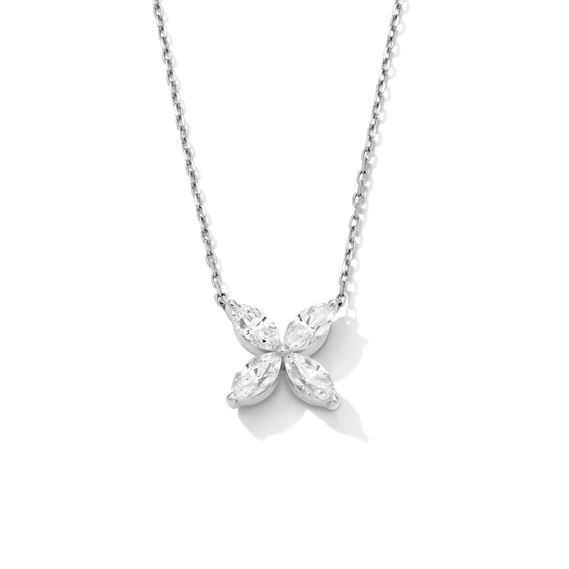 Main Image 1 of Zales x Nungu 3/4 CT. T.W. Marquise Diamond Flower Necklace in 14K White Gold