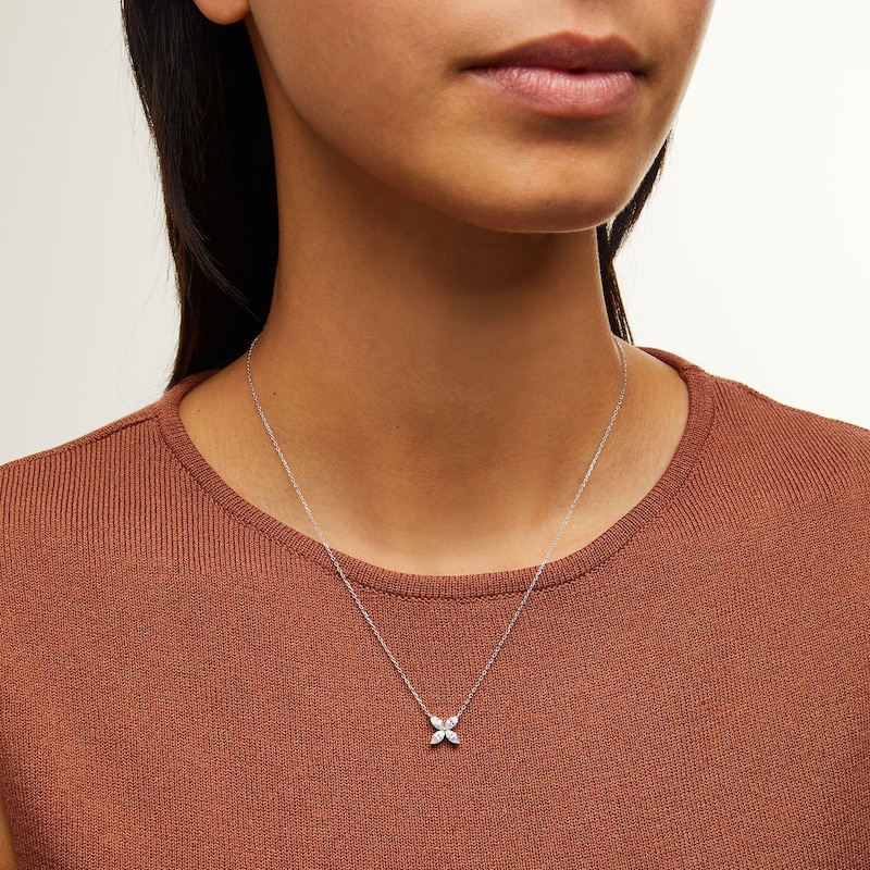 Main Image 2 of Zales x Nungu 3/4 CT. T.W. Marquise Diamond Flower Necklace in 14K White Gold