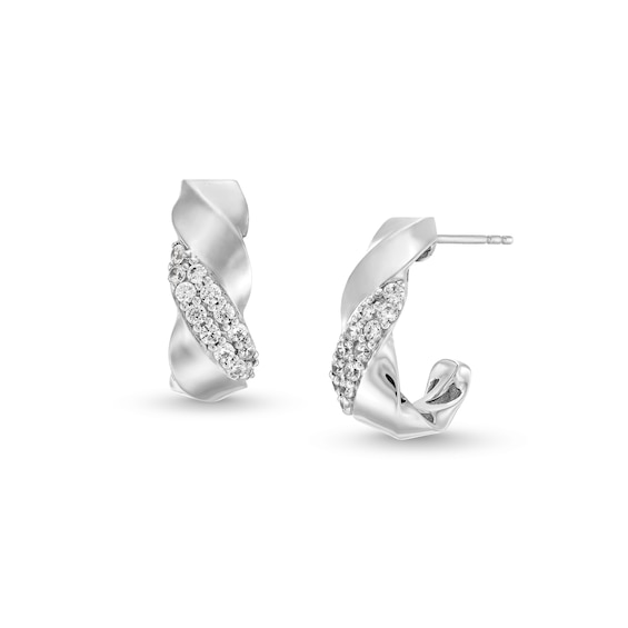 1/2 CT. T.w. Diamond Double Row Twist J-Hoop Earrings in 10K White Gold