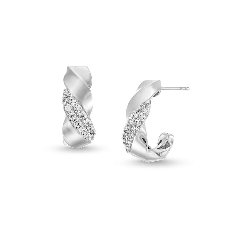 Main Image 1 of 1/2 CT. T.W. Diamond Double Row Twist J-Hoop Earrings in 10K White Gold