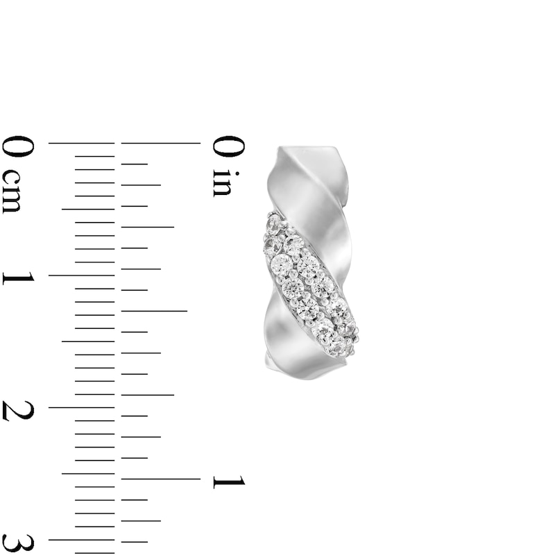 Main Image 2 of 1/2 CT. T.W. Diamond Double Row Twist J-Hoop Earrings in 10K White Gold