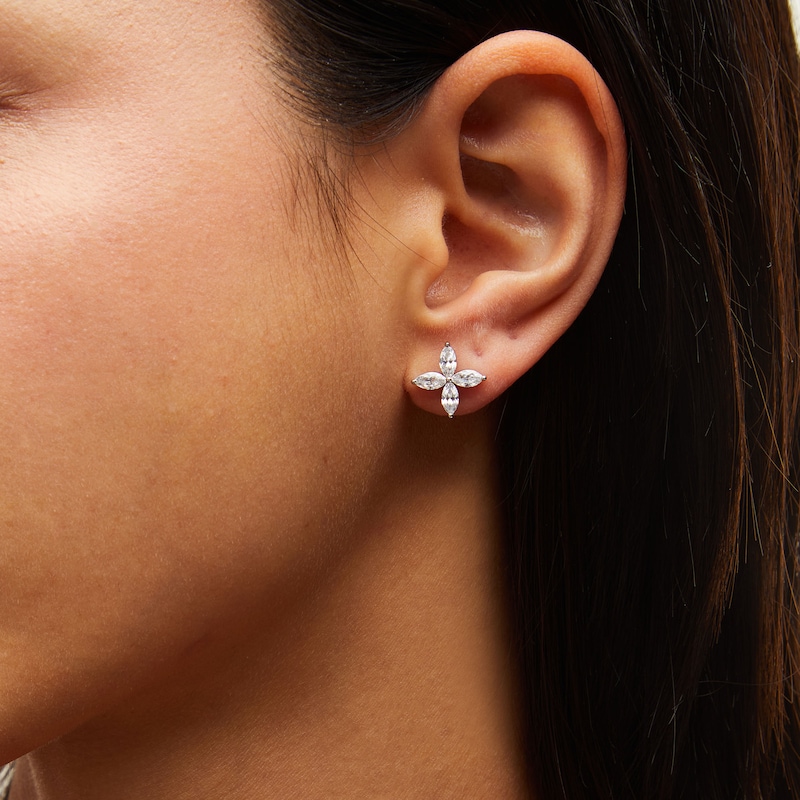 Main Image 2 of Zales x Nungu 1-1/2 CT. T.W. Marquise Diamond Flower Stud Earrings in 14K White Gold