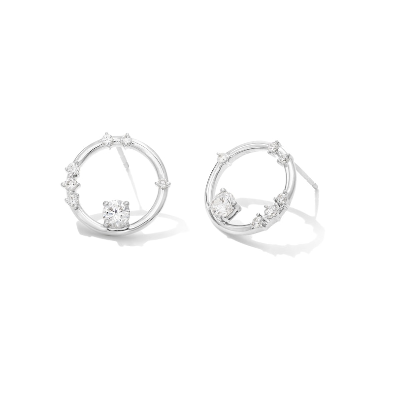 Main Image 1 of Zales x Nungu 3/4 CT. T.W. Diamond Station Circle Stud Earrings in 14K White Gold