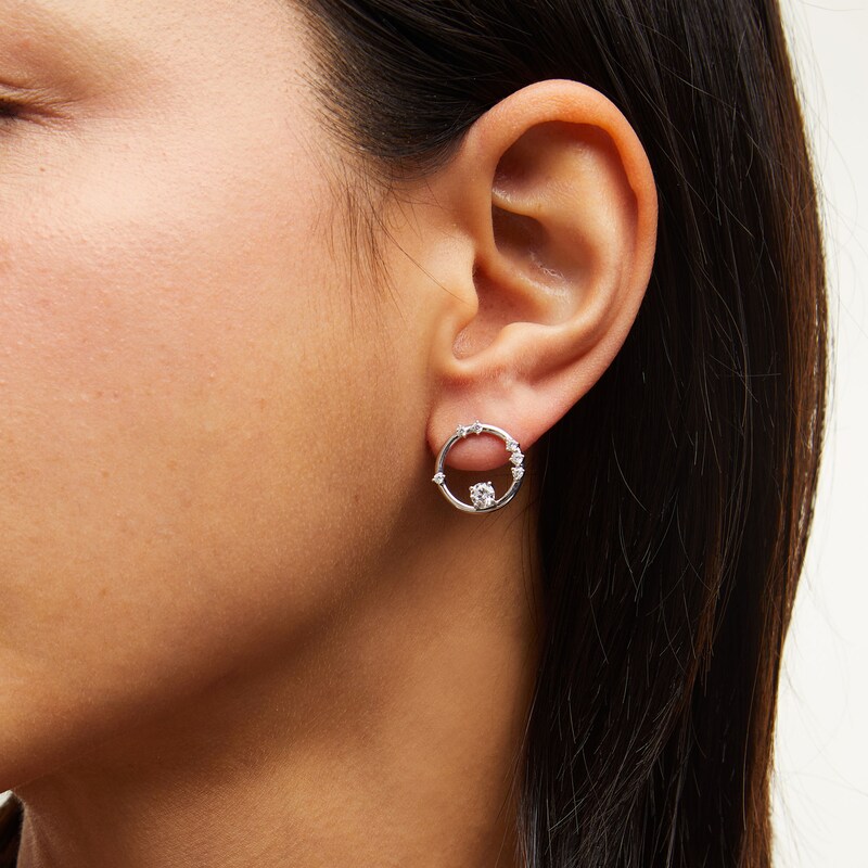 Main Image 2 of Zales x Nungu 3/4 CT. T.W. Diamond Station Circle Stud Earrings in 14K White Gold