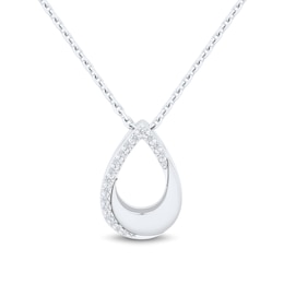 1/10 CT. T.W. Diamond and Polished Ribbon Open Teardrop Pendant in 10K White Gold