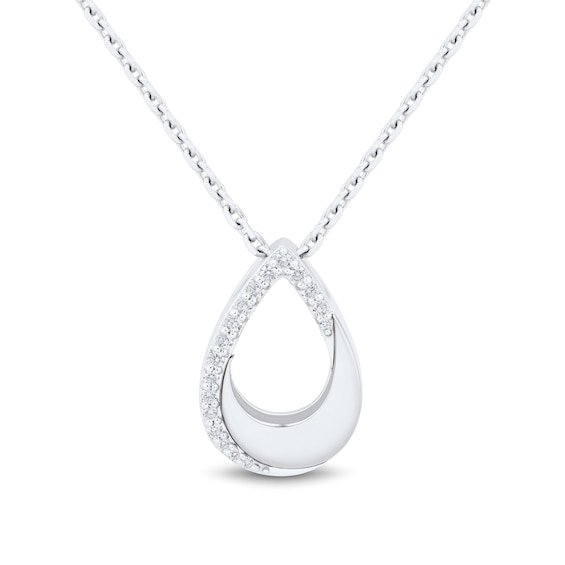 1/10 CT. T.w. Diamond and Polished Ribbon Open Teardrop Pendant in 10K White Gold