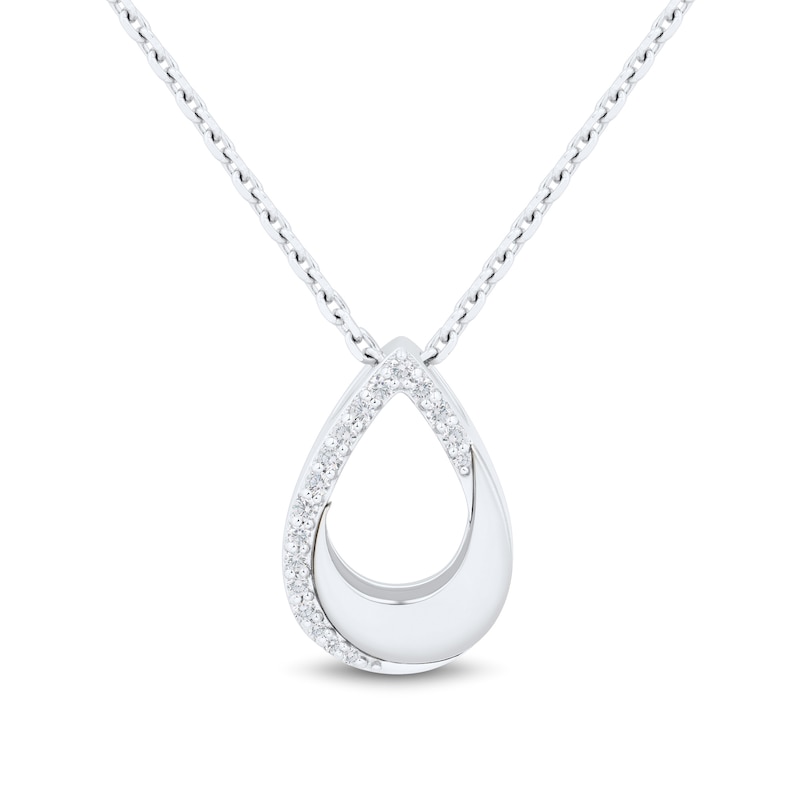 Main Image 1 of 1/10 CT. T.W. Diamond and Polished Ribbon Open Teardrop Pendant in 10K White Gold