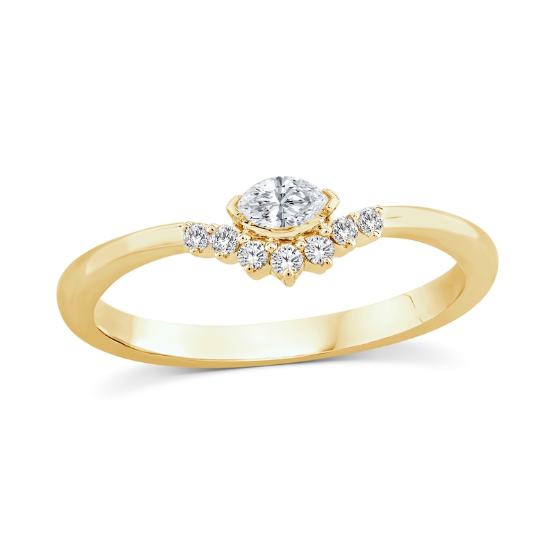 Main Image 1 of 1/6 CT. T.W. Marquise and Round Diamond Sunburst Contour Promise Ring in 10K Gold