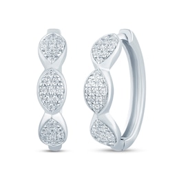 1/4 CT. T.W. Marquise Multi-Diamond Three Stone Hoop Earrings in 10K White Gold