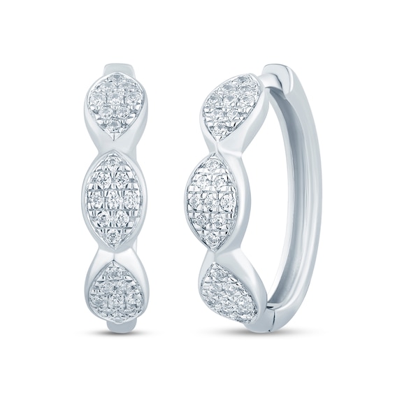 1/4 CT. T.w. Marquise Multi-Diamond Three Stone Hoop Earrings in 10K White Gold