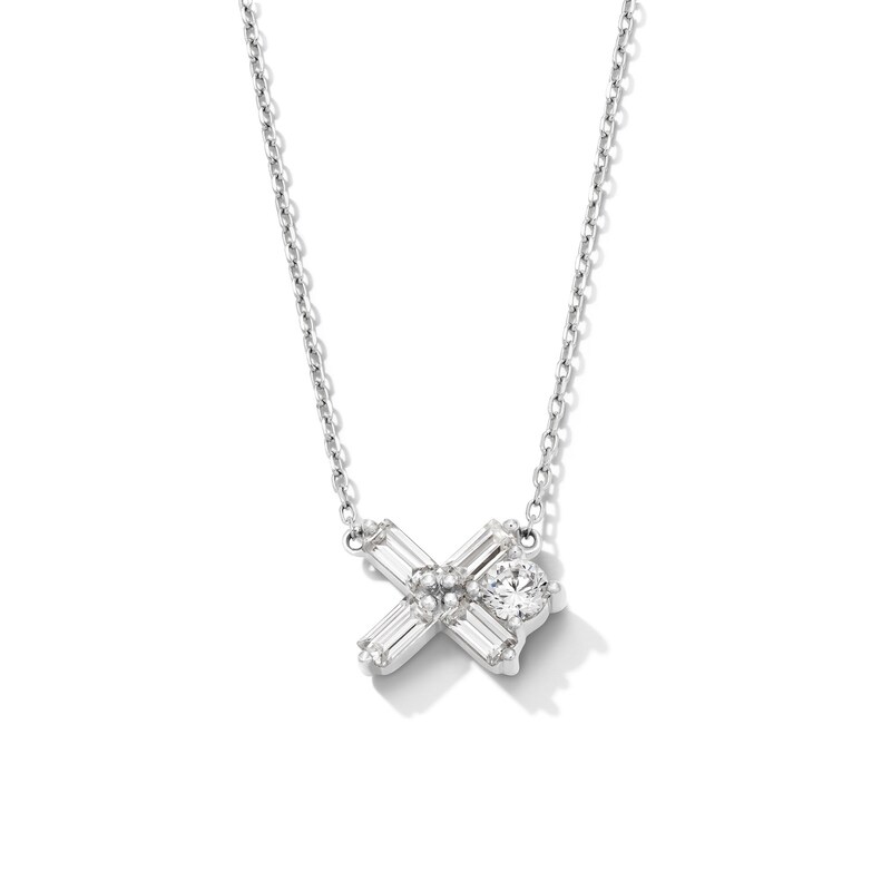 Main Image 1 of Zales x Nungu 1/2 CT. T.W. Baguette and Round Diamond "XO" Necklace in 14K White Gold