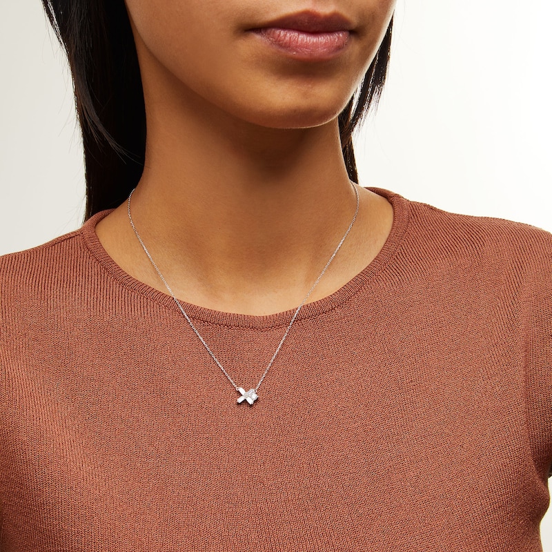 Main Image 2 of Zales x Nungu 1/2 CT. T.W. Baguette and Round Diamond "XO" Necklace in 14K White Gold