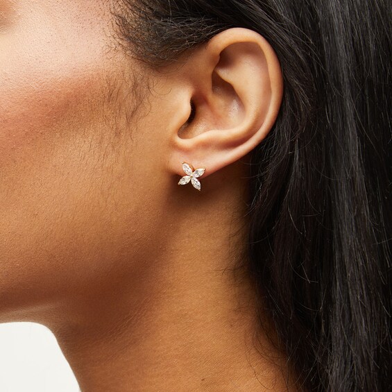 Zales x Nungu 1-1/2 CT. T.w. Marquise Diamond Flower Stud Earrings in 14K Gold