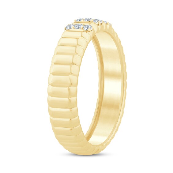1/10 CT. T.w. Diamond Trios Ribbed Band in Sterling Silver with 14K Gold Plate - Size 7.5