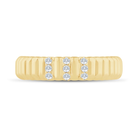 1/10 CT. T.w. Diamond Trios Ribbed Band in Sterling Silver with 14K Gold Plate - Size 7.5