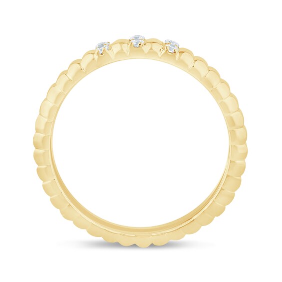 1/10 CT. T.w. Diamond Trios Ribbed Band in Sterling Silver with 14K Gold Plate - Size 7.5