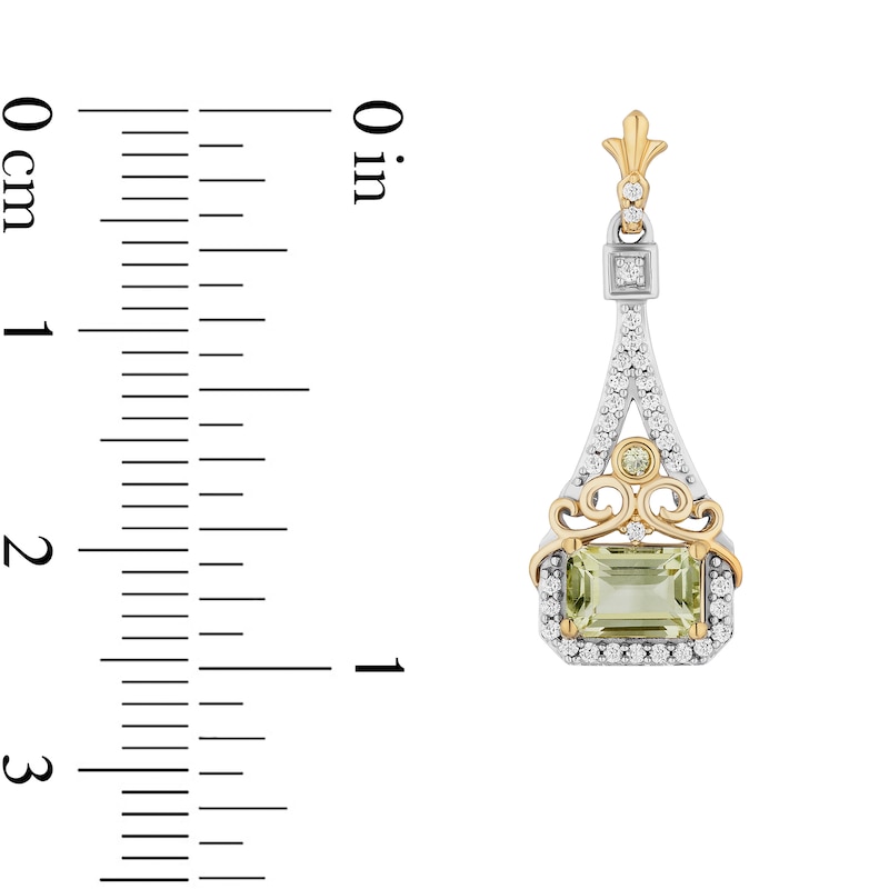 Main Image 3 of Enchanted Disney Tiana Emerald-Cut Green Quartz and Peridot with Diamond Drop Earrings in Sterling Silver and 10K Gold