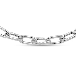 5.6mm Polished and Textured Alternating Paper Clip Chain Necklace in Solid Sterling Silver - 18"