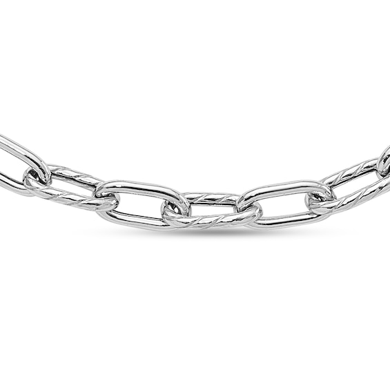 5.6mm Polished and Textured Alternating Paper Clip Chain Necklace in Solid Sterling Silver - 18"