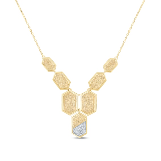 1/10 CT. T.w. Diamond Textured Honeycomb Necklace in Sterling Silver with 14K Gold Plate - 18.47"