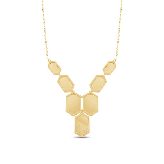 1/10 CT. T.w. Diamond Textured Honeycomb Necklace in Sterling Silver with 14K Gold Plate - 18.47"