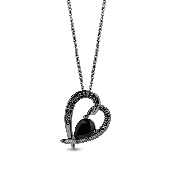 Enchanted Disney Villains Maleficent Pear-Shaped Onyx and 1/8 CT. T.w. Diamond Horn Heart Pendant in Sterling Silver