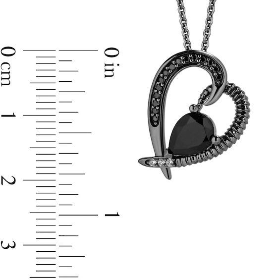 Enchanted Disney Villains Maleficent Pear-Shaped Onyx and 1/8 CT. T.w. Diamond Horn Heart Pendant in Sterling Silver
