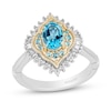 Thumbnail Image 1 of Enchanted Disney Jasmine Oval Swiss Blue Topaz and 1/5 CT. T.W. Diamond Arabesque Ring in Sterling Silver and 10K Gold