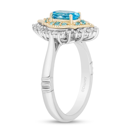 Enchanted Disney Jasmine Oval Swiss Blue Topaz and 1/5 CT. T.w. Diamond Arabesque Ring in Sterling Silver and 10K Gold