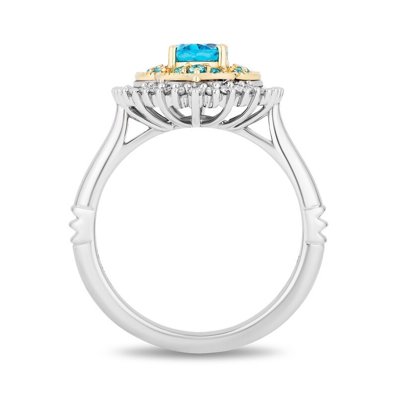 Main Image 3 of Enchanted Disney Jasmine Oval Swiss Blue Topaz and 1/5 CT. T.W. Diamond Arabesque Ring in Sterling Silver and 10K Gold