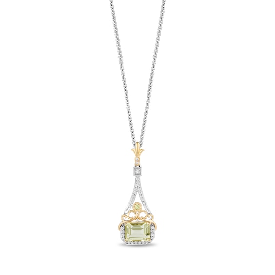 Enchanted Disney Tiana Emerald-Cut Green Quartz and Peridot with Diamond Pendant in Sterling Silver and 10K Gold - 19â
